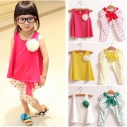 Одежда детская Retail NEW design 2013 new children&#39-s clothing summer set child flower female vest polka dot harem pants twinset, код 1679077979 фото