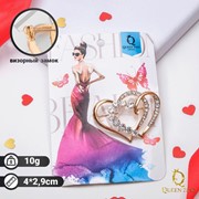 Брошь 'Сердца', цвет белый в золоте фото