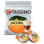 Кофе в капсулах JACOBS “Latte Macchiato Caramel“ для кофемашин Tassimo, 8 шт. х 7 г + капсулы с молоком 8 шт. фото