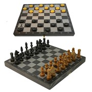 Набор игр 2 в 1 шашки-шахматы, 300х150мм малый, черный с рисунком фотография