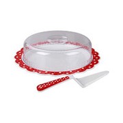 Набор Горошек (блюдо+крышка+лопатка-нож)(бело-красный) фотография