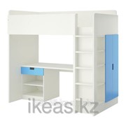 Кровать-чердак 1 ящик, 2 дверцы, белый, синий СТУВА фото