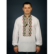 Колоритная, вышитая крестиком, белая рубашка с растительным орнаментом для мужчин (chsv-14-01) фотография