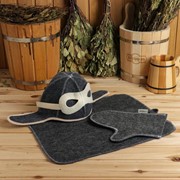 Набор для бани 'Летчик' серый шапка, коврик, рукавица фото