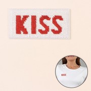 Термоаппликация 'Kiss', с пайетками, 7 x 3,3 см, цвет белый/красный фотография
