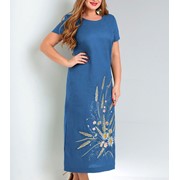 Льняное синее платье с вышивкой J 2184 р. 52-64 фотография