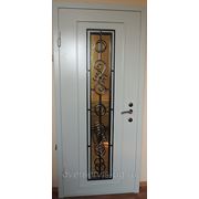 Дверь со стеклом и ковкой металл 2мм. фото