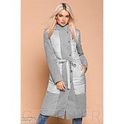Комбинированное женское пальто из эко-кашемира с вставками из плащевки на синтепон (5 цветов)-Серый ВШ/-1048 фото