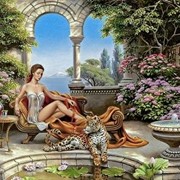 Гобеленовая картина Девушка у фонтана, 50х70 см