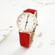 Модные часы Simle Dial Big Number в повседневном стиле с кожаным ремешком Женское Кварцевые часы фотография