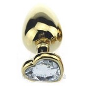 Золотистая пробка с прозрачным кристаллом-сердечком - 7,5 см. фото