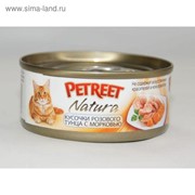 Влажный корм Petreet для кошек, кусочки розового тунца с морковью, ж/б, 70 г фотография
