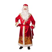 Карнавальный костюм Батик Дед Мороз сатин красный пейзаж золото взрослый, 54-56 фотография