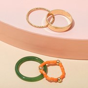 Набор кольца 4 шт. 'Джипси' 1 на фалангу, бисер, цвет зелёно-оранже в золоте, размер 15-16 фотография