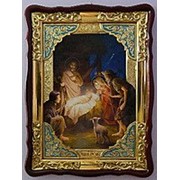 Икона Рождество Христово, в фигурном киоте, с багетом Храмовая, 82х114 фото