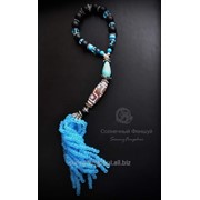 Амулет дзи 9-глазый, подвеска, бирюза, хрусталь, матовый черный агат фото