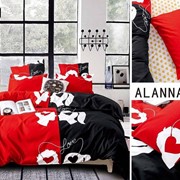 Двуспальный комплект постельного белья из поплина “Alanna“ Черный и красный с головами с сердечками фото