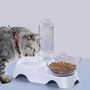 3 типа наклонных Кот миски для еды, защищающие шейный позвонок, с бутылкой для хранения воды, фото