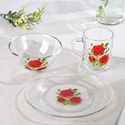 Набор для завтрака “Алая роза“, 3 предмета: тарелка 20 см, салатник 13 см, кружка 250 мл, цвет МИКС фотография