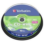 Диск CD-RW Verbatim 700Mb 12x Cake box 10шт (43480) фото