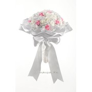 Букет для невесты №26, белый/розовый (розы 29 шт) фото