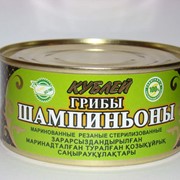 Грибы Шампиньоны маринованные, резанные, стерилизованные, Грибы консервированные. фото