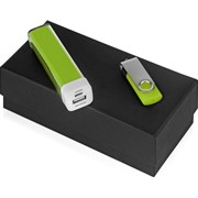 Подарочный набор Flashbank с флешкой и зарядным устройством, зеленый фото