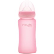 Бутылочка EveryDay Baby Стеклянная бутылочка с защитным силиконовым покрытием, 240 мл, светло-розовый фото