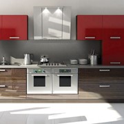 Кухня с фасадом из пластика красный/ива фотография