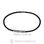 Ожерелье кожаное черного цвета со стальной вставкой по центру Артикул PCC295 BBlack фотография