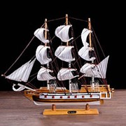 Корабль сувенирный большой «Трёхмачтовый», светлое дерево, паруса белые, микс, 50 × 10 × 45,5 см