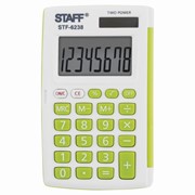 Калькулятор карманный STAFF STF-6238 (104х63 мм), 8 разядов, двойное питание, БЕЛЫЙ С ЗЕЛЁНЫМИ КНОПКАМИ,