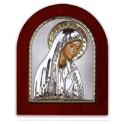 Мария в Серебряной иконе с позолотой Silver Axion 55 х 70 мм на деревянной основе