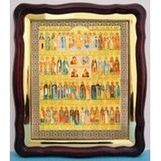 Икона Собор Целителей, в фигурном киоте, с багетом Храмовая, 43х50 фото