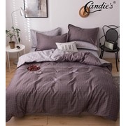 Полутораспальный комплект постельного белья на резинке из поплина “Candie's“ Серо-фиолетовый и светло-серый в фото
