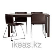 Стол и 4 стула, коричнево-чёрный, Кават темно-коричневый БЬЮРСТА,БЕРНГАРД фото
