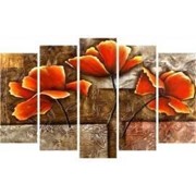 Пятипанельная модульная картина 80 х 140 см Три оранжево-красных цветочка фотография