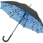 Зонт-трость Капли воды полуавтоматический с двухслойным куполом, черный голубой фотография
