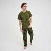 Костюм домашний (футболка, брюки) мужской, цвет зелёный, размер 58 фотография