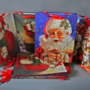 Подарочные картонные пакеты с накладным элементом и присыпкой Санта Клаус 26х32х10см/12шт TO649 570712