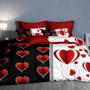 Двуспальный комплект постельного белья на резинке из сатина “Karina AB“ Черный и белый с большими красными фотография
