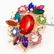 Брошь ''Крупный камень'' с цветными мелкими камнями и стразами,( 5 см) 222093(16) фото