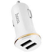 Автомобильный адаптер питания Hoco Z1 White зарядка 2.1А 2 USB-порта плюс кабель microUSB, белый