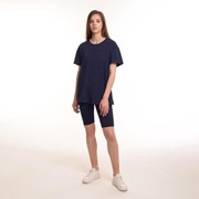 Комплект женский (футболка, велосипедки) цвет синий, размер 56 фотография