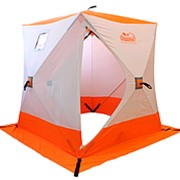 Палатка зимняя куб СЛЕДОПЫТ 1,5 х1,5 м, Oxford 210D PU 1000, 2-местная, цв. бело-оранж. фото