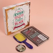 Подарочный набор «Кофе», 3 предмета: зеркало, массажная расчёска, ежедневник, цвет МИКС фото