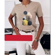 Женская футболка с геометрическими узорами 52-60 р. бежевая
