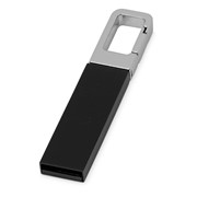 Флеш-карта USB 2.0 16 Gb с карабином Hook, черный/серебристый фото