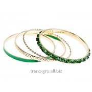 Браслет-кольца 4 кольца Искринки , цвет зеленый в золоте фото