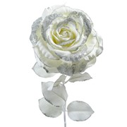 Декор Роза на стебле из шелка белая с блеском фото